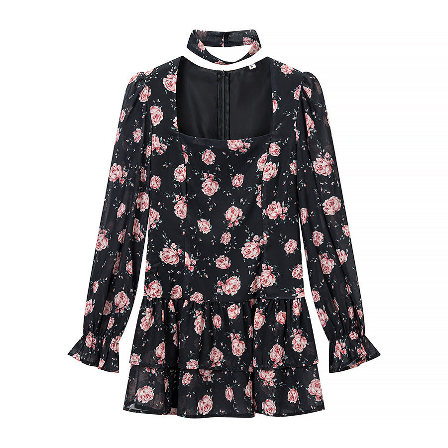Damen Zweiteiliges Chiffon-Set mit Chokerbluse und stufigem Maxirock Echo Archiv
