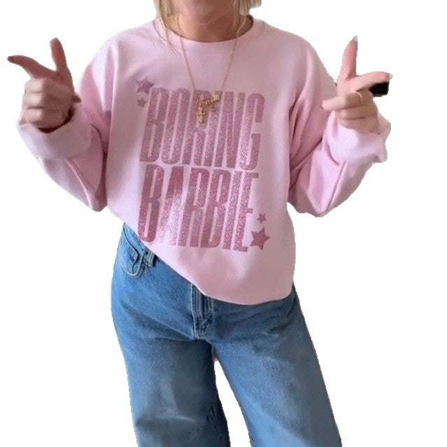 Damen nan glitzerndes Rundhals-Sweatshirt mit Statement-Print und angerauter Innenseite Echo Archiv