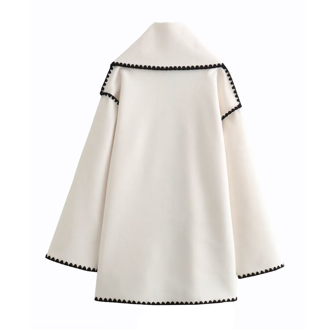 Damen Cape-Mantel mit angesetztem Fransen-Schal und Zier-Zickzacknaht Echo Archiv