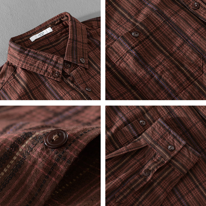 Herren Kariertes Flanell-Overshirt mit Button-Down-Kragen und aufgesetzten Brusttaschen Echoarchiv