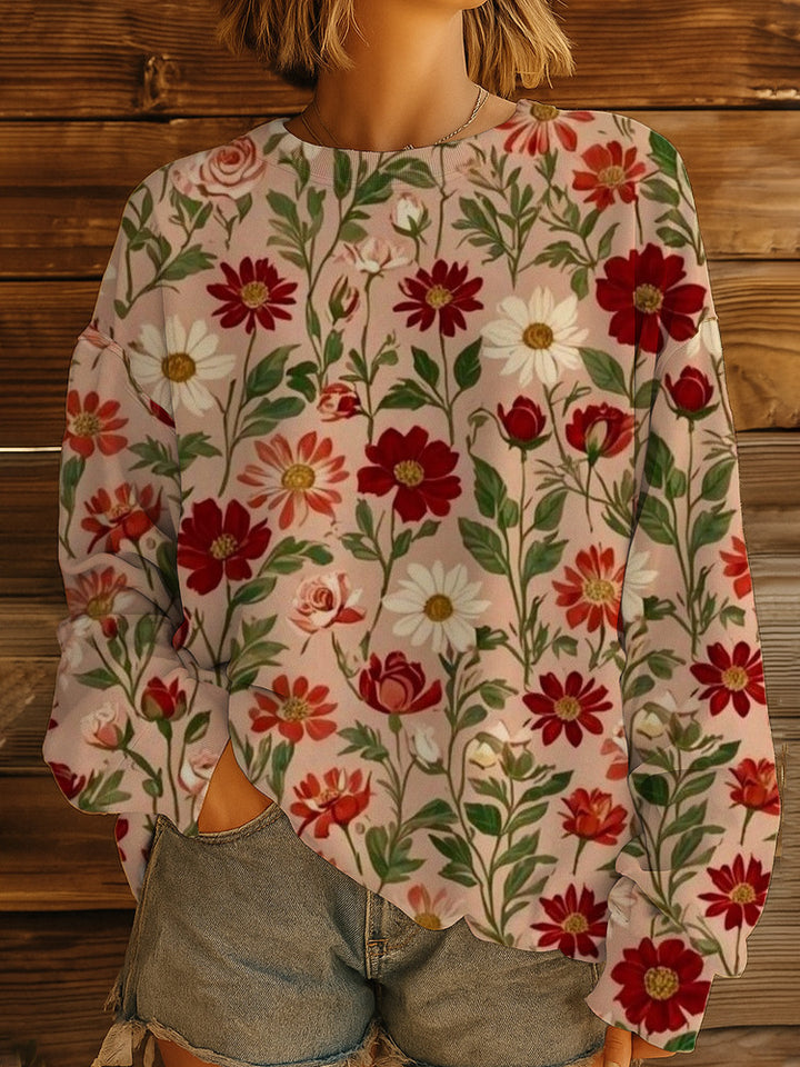 Damen Geblümter Oversize-Sweatshirt-Pullover mit Rundhals und Ballonärmeln – Avérine