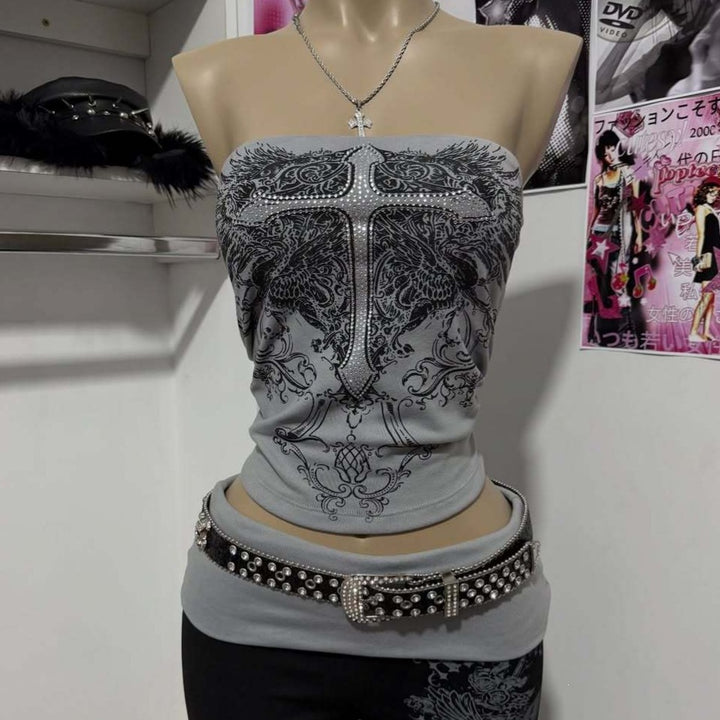 Damen Elegantes Bandeau-Top mit modischem Grafikdesign Echo Archiv