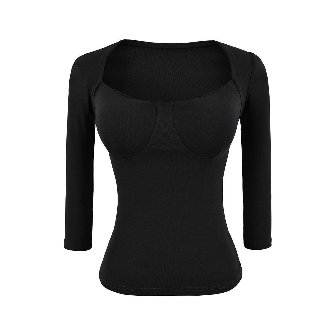 Damen Figurnahes Langarm-Top mit integrierter Bustier‑Kontur und quadratischem Ausschnitt Echoarchiv