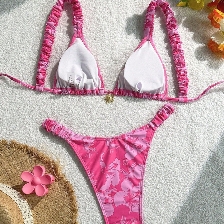 Damen Triangel-Bikini mit verstellbaren Bändern und buntem Blumenmuster Echo Archiv