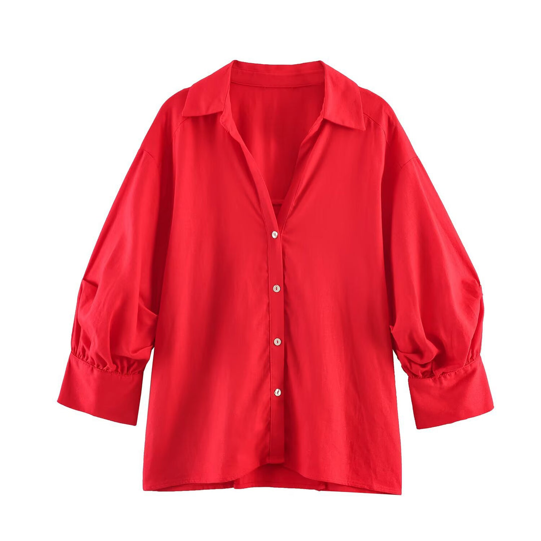 Damen Oversize-Bluse mit Ballonärmeln und Hemdkragen Echo Archiv
