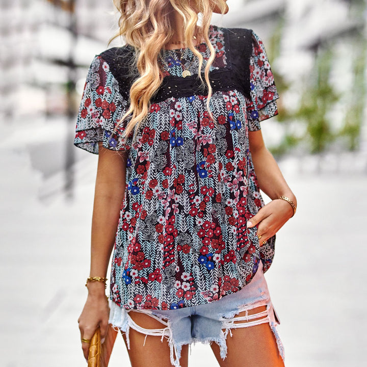 Damen Blumenmuster-Bluse mit Spitzenbesatz Echo Archiv