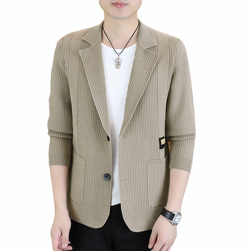 Herren lässiger Strickblazer mit einzigartiger Textur und modernem Schnitt Echoarchiv