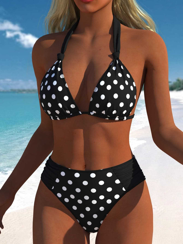 Damen Bikini-Set mit modernen Polka-Dots und hoch taillierter Bikini-Hose Echo Archiv