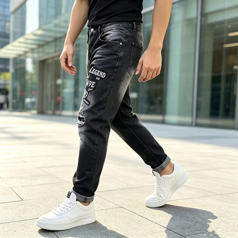 Herren Modische Ripped Jeans mit grafischen Prints Echoarchiv
