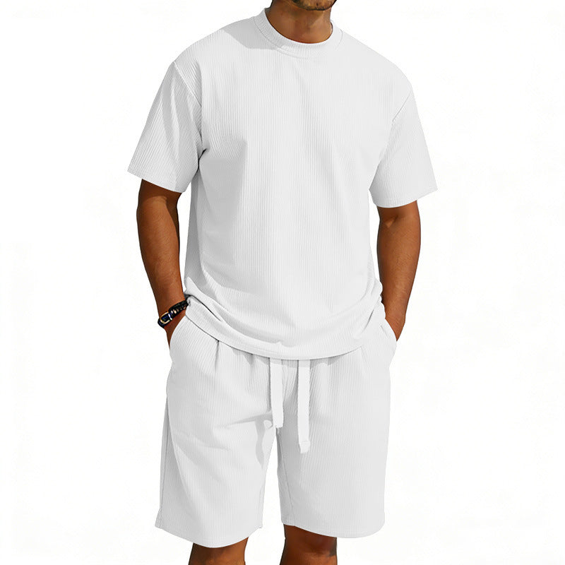 Herren nan Kurzarmshirt- und Bermudakombination aus geripptem Jersey mit elastischem Tunnelzugbund Echo Archiv