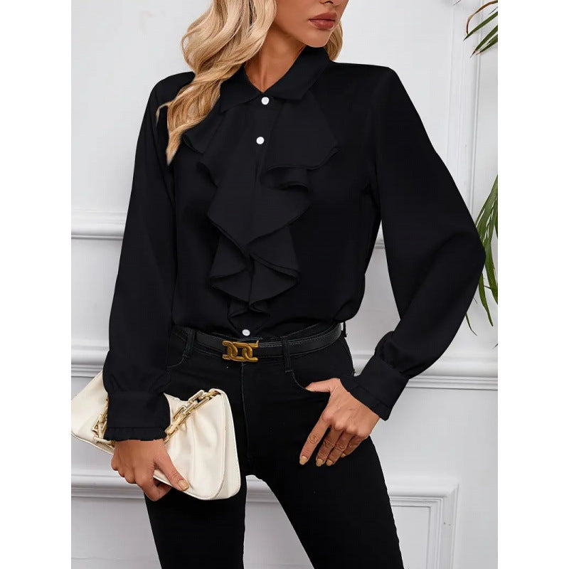 Damen Bluse Mitraffinierten Rüschendetails und Eleganten Ärmeln Echoarchiv