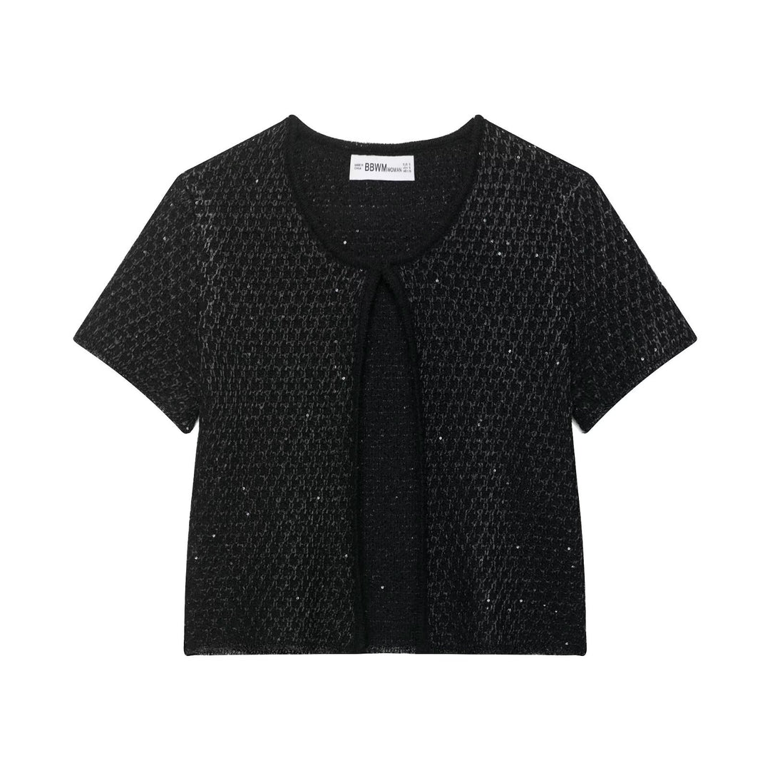 Damen Kurzärmelige Bouclé Strickjacke mit offenem Frontschlitz Echo Archiv