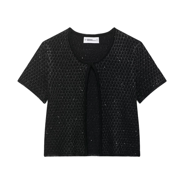 Damen Kurzärmelige Bouclé Strickjacke mit offenem Frontschlitz Echo Archiv