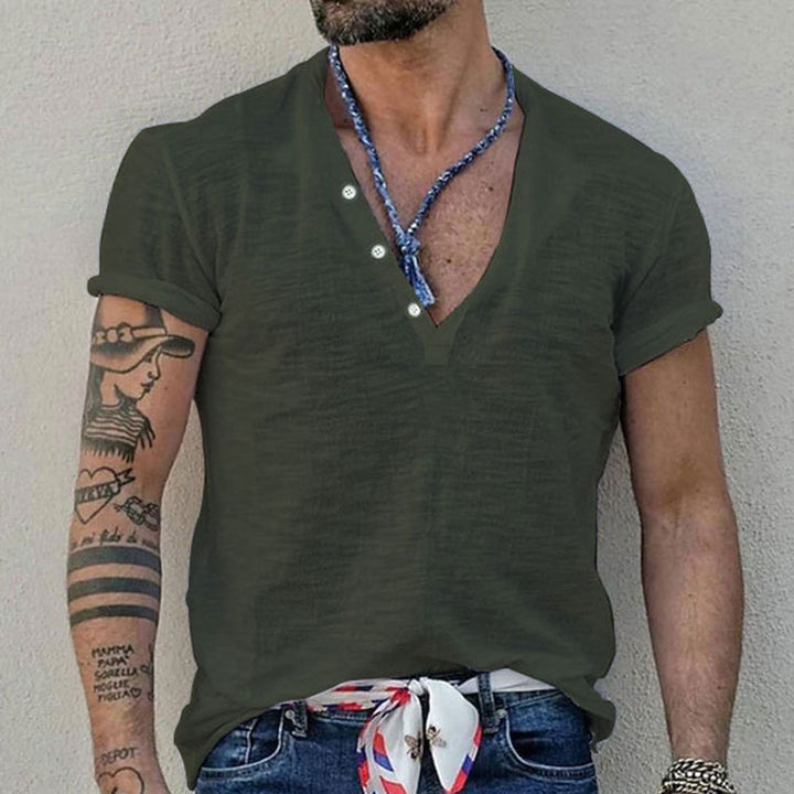 Herren Kurzarm-Henley-T-Shirt mit atmungsaktivem Design und praktischen Knöpfen Echoarchiv