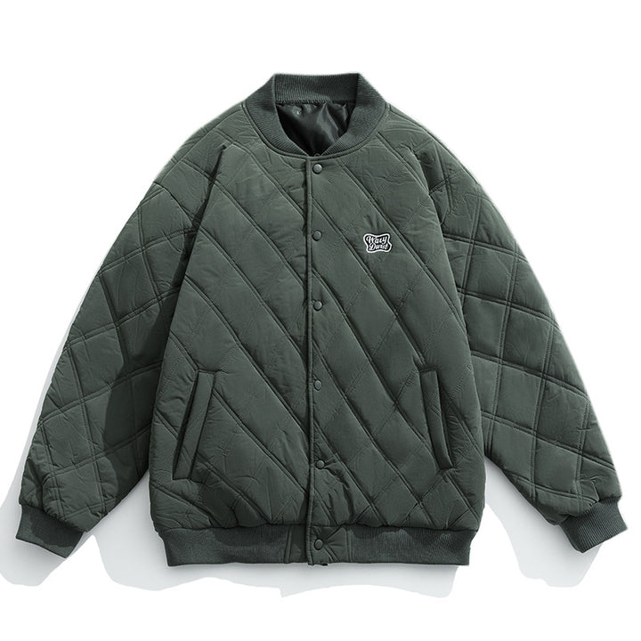 Unisex Leichte gesteppte College-Bomberjacke im Boxy-Schnitt mit Rautensteppung und Logo-Patch Echo Archiv