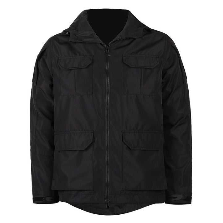 Men's technical hooded utility field jacket with four flap cargo pockets and two-way zipper – Cavarno