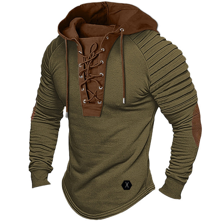 Herren lässiger Kapuzenpullover mit modischem Schnürdesign und strukturierten Ärmeln Echoarchiv