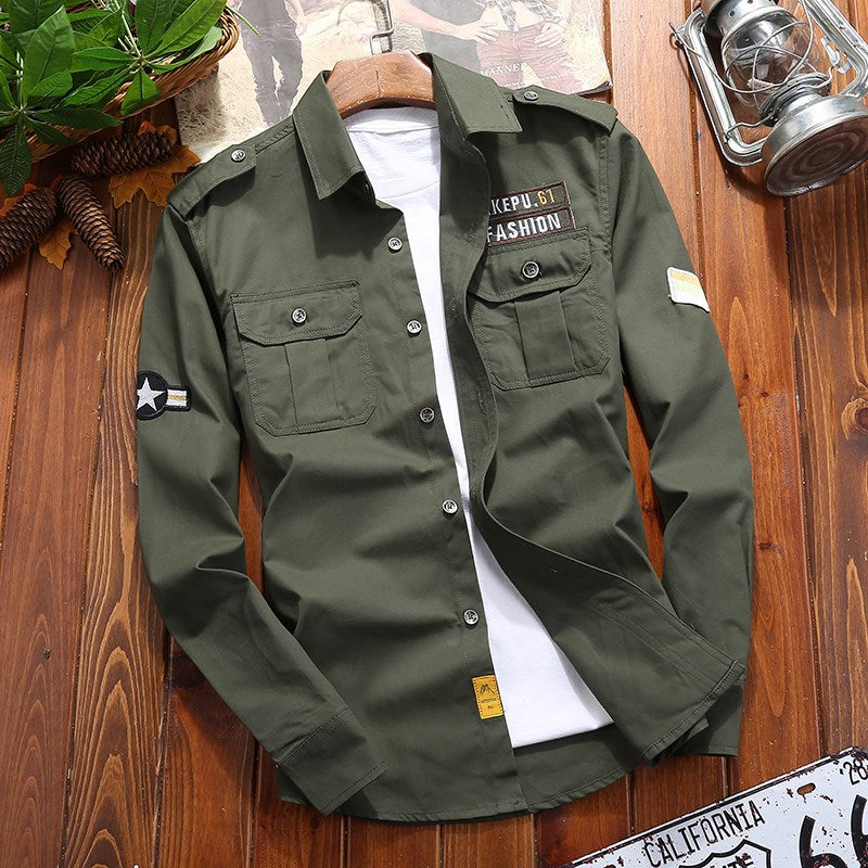Herren Utility-Hemdjacke mit Brusttaschen, Schulterklappen und Badge-Applikationen Echoarchiv