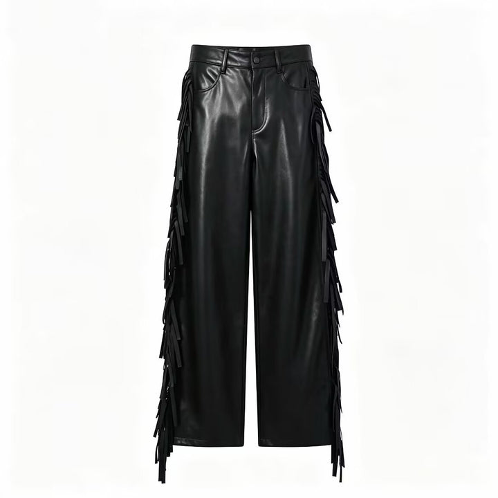 Damen Weite Kunstleder-Culotte mit seitlichen Fransen Echo Archiv