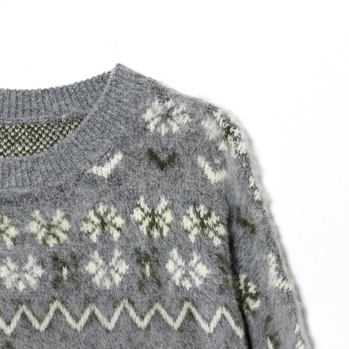 Damen nan gemusterter Norwegerpullover aus weichem Strickgarn mit Rundhalsausschnitt Echo Archiv