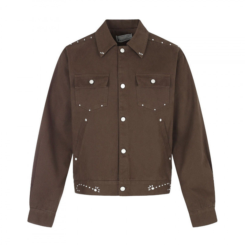 Herren Kurz geschnittene Canvas-Blousonjacke mit Nietenbesatz und Pattentaschen Echo Archiv