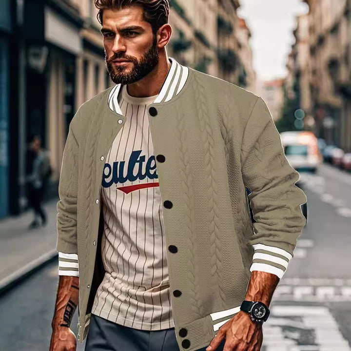 Herren lässige Collegejacke mit strukturiertem Stoff und Kontraststreifen Echoarchiv