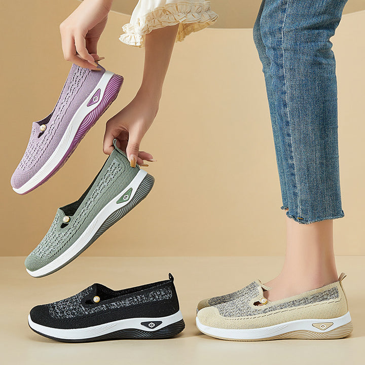 Damen nan atmungsaktive gestrickte Slip-On Slipper mit Perlenapplikation und stoßdämpfender EVA-Sohle Echo Archiv