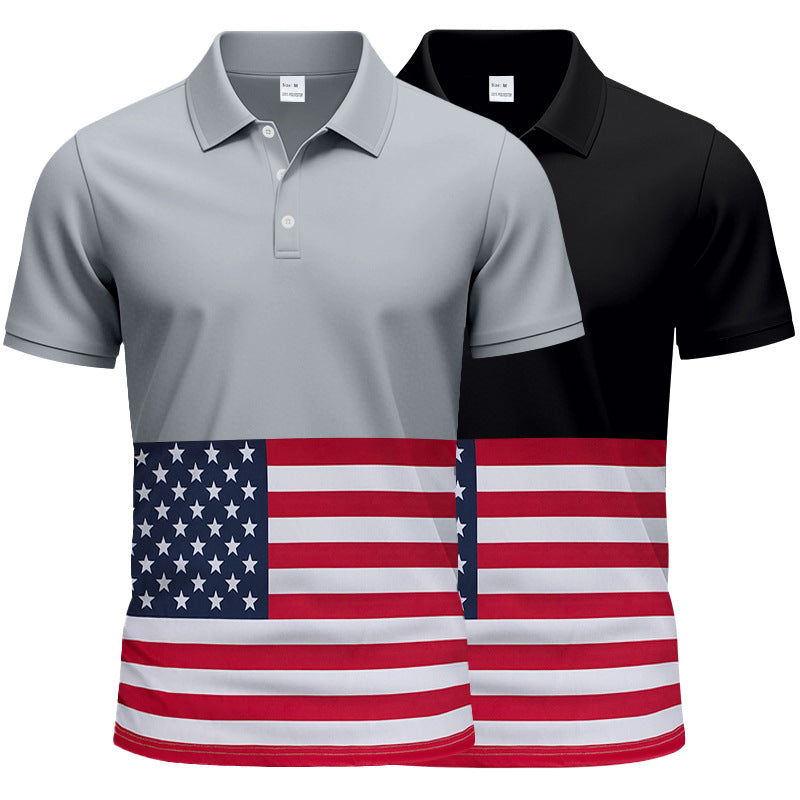 Herren Polohemd im patriotischen Stil mit Flaggenmotiv Echoarchiv