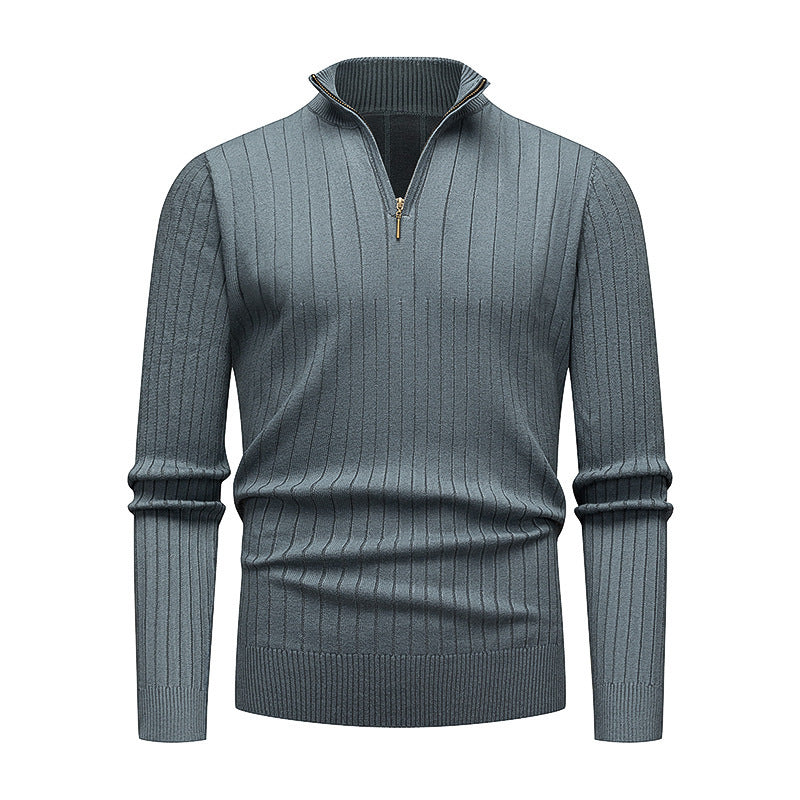 Herren hochwertiger Strickpullover mit modernem Stehkragen und Reißverschluss Echoarchiv
