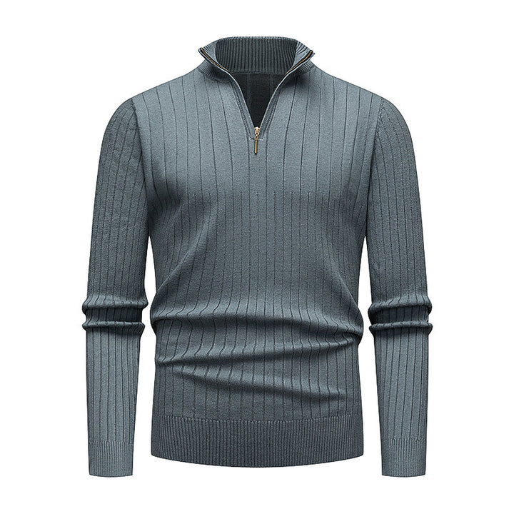 Herren hochwertiger Strickpullover mit modernem Stehkragen und Reißverschluss Echoarchiv