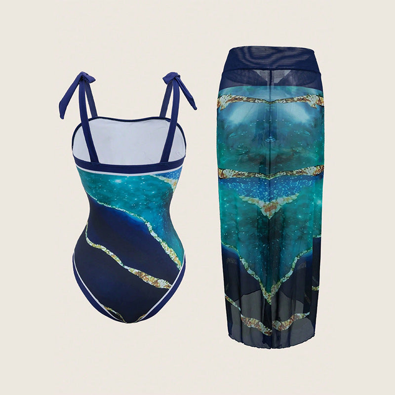 Damen Einteiler Badeanzug mit transparentem Wickelrock Echo Archiv