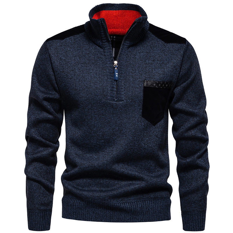 Herren Stehkragenpullover mit kontrastierenden Details und praktischen Taschen Echoarchiv