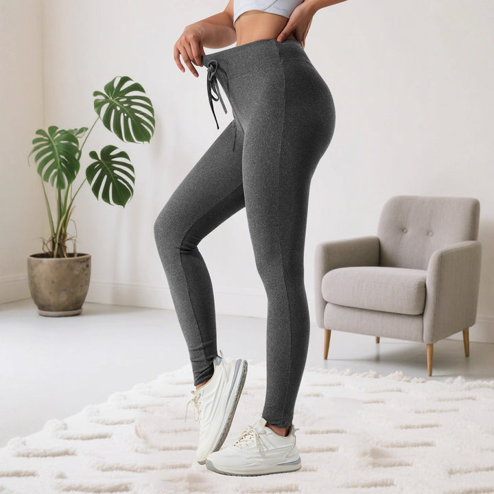 Damen Gerippte High-Waist Lounge-Leggings mit Kordelzug und figurformendem Bund echoarchiv-
