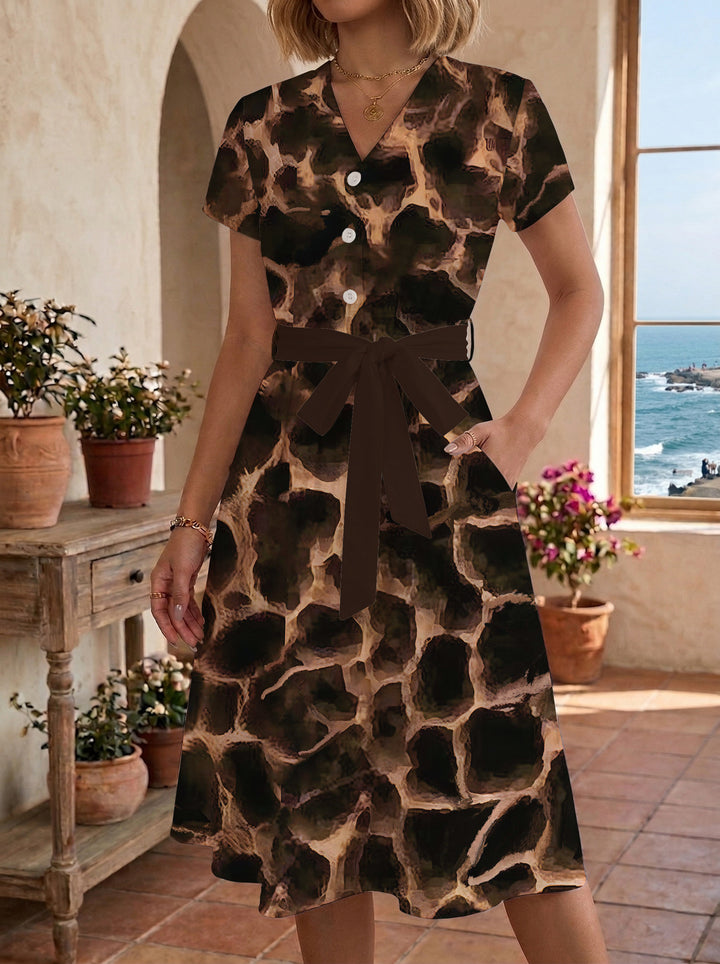Damen Blühendes Midikleid mit taillierbarem Gürtel und kunstvollem Print Echo Archiv
