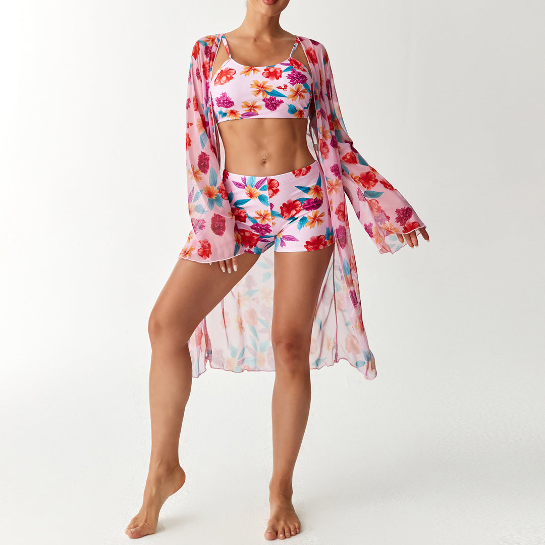 Damen Bikini-Set mit elegantem Crop-Top und durchscheinendem Strandkimono Echo Archiv