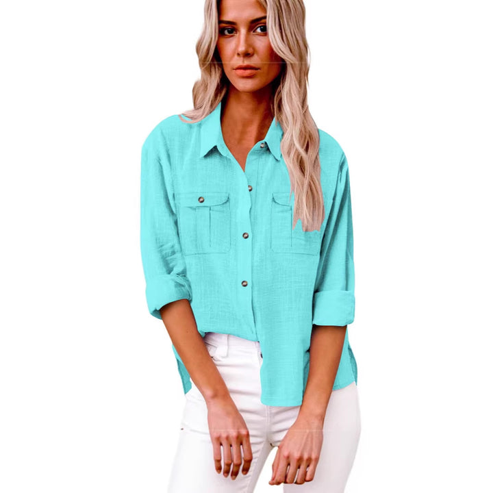 Damen Leichte Oversize-Hemdbluse aus Baumwollmischung mit Brusttaschen – Élovi