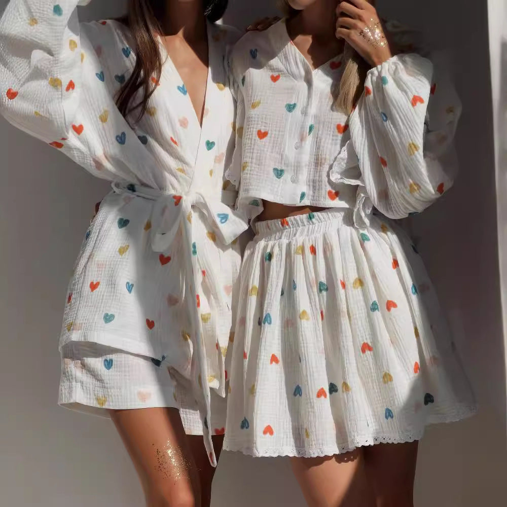 Damen Zweiteiliges Set mit herzförmigem Muster und luftiger Bluse Echo Archiv