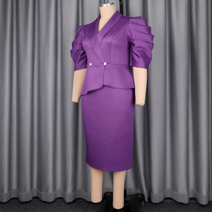 Damen Elegantes Business-Kleid mit stilvollem Wickel-Design und Puffärmeln Echo Archiv