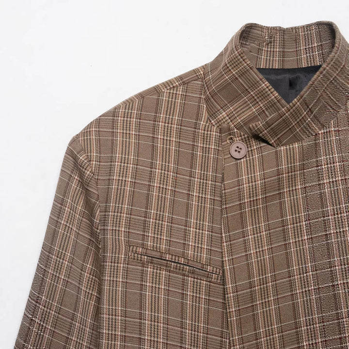 Damen Oversized Glencheck-Blazer mit Stehkragen und asymmetrischer Knopfleiste Echo Archiv