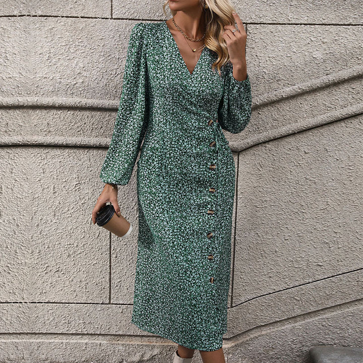 Damen Florales Wickel-Midikleid mit asymmetrischer Knopfleiste und geraffter Taille Echoarchiv