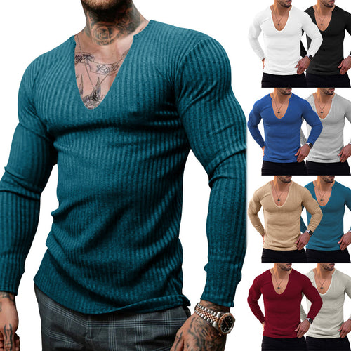 Herren langarm V-Ausschnitt Shirt mit strukturiertem Design Echoarchiv