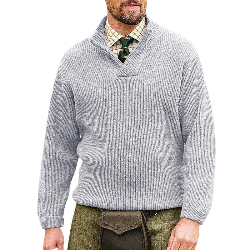 Herren Rippenstrick-Pullover mit Schalkragen und kurzem V-Ausschnitt Echo Archiv