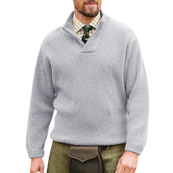 Herren Rippenstrick-Pullover mit Schalkragen und kurzem V-Ausschnitt Echo Archiv