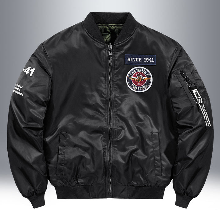 Herren Piloten-Bomberjacke mit Patch-Details, Nylon‑Shell und Ärmeltasche Echoarchiv