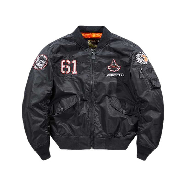 Herren Kurz geschnittene Flight-Bomberjacke mit Emblem‑Patch, Ärmel‑Utility‑Tasche und kontrastierendem Innenfutter Echoarchiv