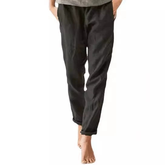 Damen lässige Leinenhose mit elastischem Bund und praktischen Taschen Echoarchiv