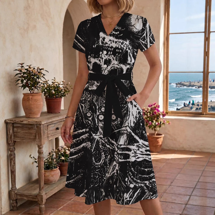 Damen Blühendes Midikleid mit taillierbarem Gürtel und kunstvollem Print Echo Archiv