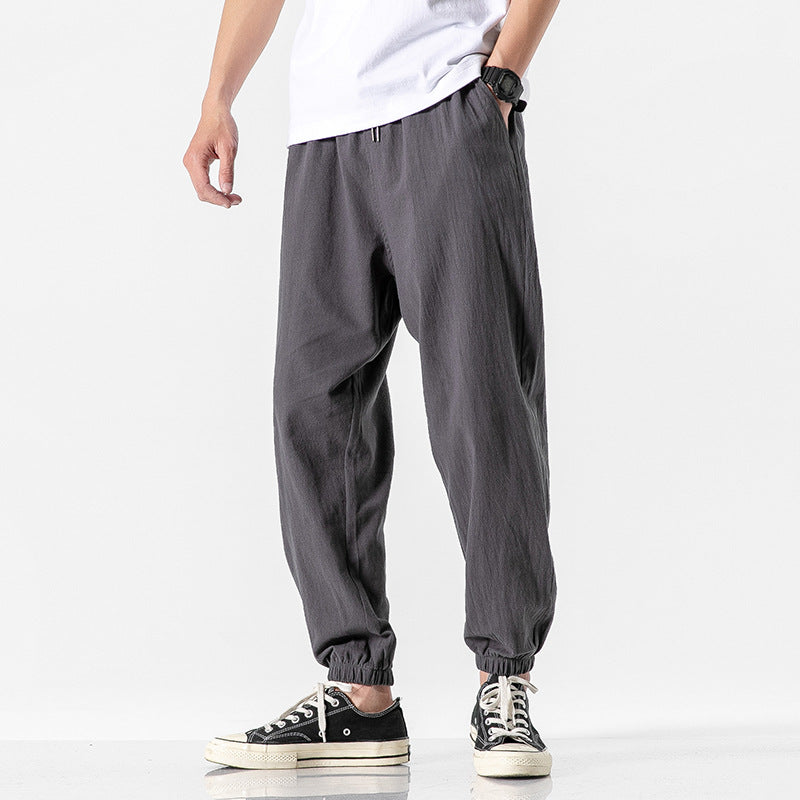 Herren nan relaxed-fit Joggerhose mit Tunnelzug, geripptem Knöchelabschluss und atmungsamem Leinenmix Echo Archiv