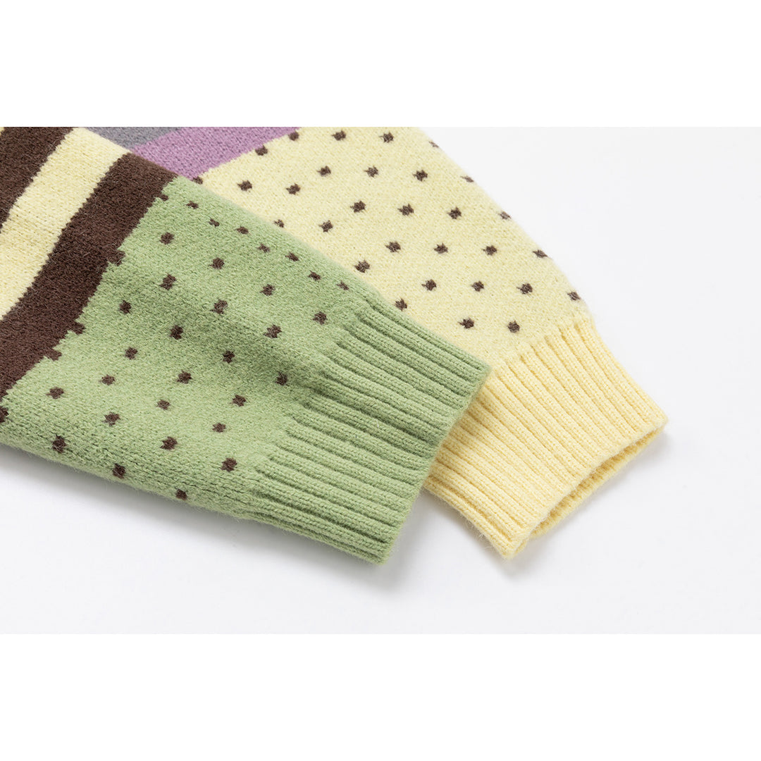 Damen Strickjacke im Patchwork-Streifenmix mit Stehkragen und Knopfleiste Echoarchiv
