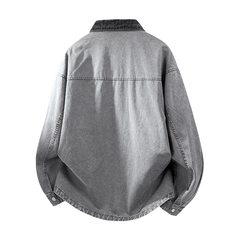 Herren Oversize Denim-Hemdjacke mit Kontrasttasche und Druckknopfleiste Echo Archiv